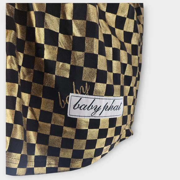 Baby Phat Jersey Women's 3XL Gold/Black Checkered Button Down Short Sleeve Y2K - Picture 5 of 7